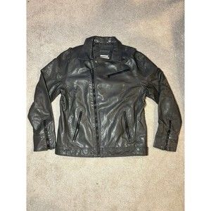 Calvin Klein Black Pinhole Faux Leather Jacket Asymmetrical Zip Large Slim Fit